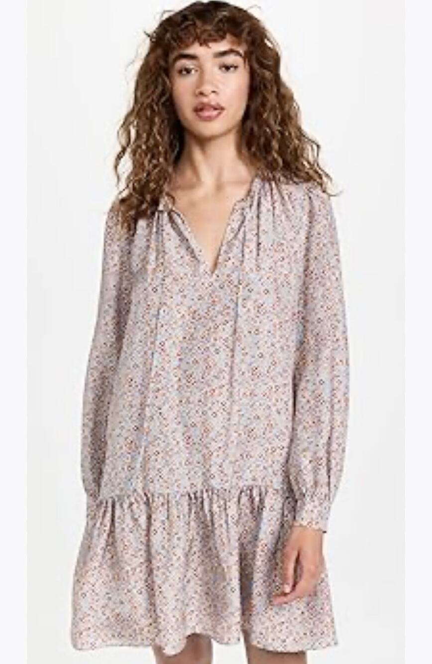 Rebecca Taylor Violet Fleur Silk Floral Print Long Sleeve Drop Waist Mini Dress